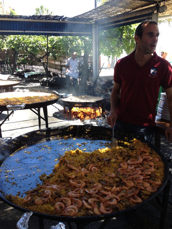 All-you-can-eat paella on the beach at Nerja.